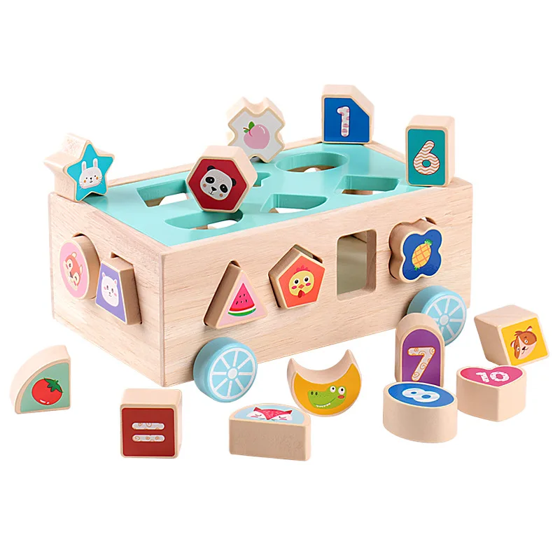 

Wooden Toys Shape Pairing Geometric Building Blocks Baby Intelligence Sorting Matching Car Blocks Box Learning Trailer Toys