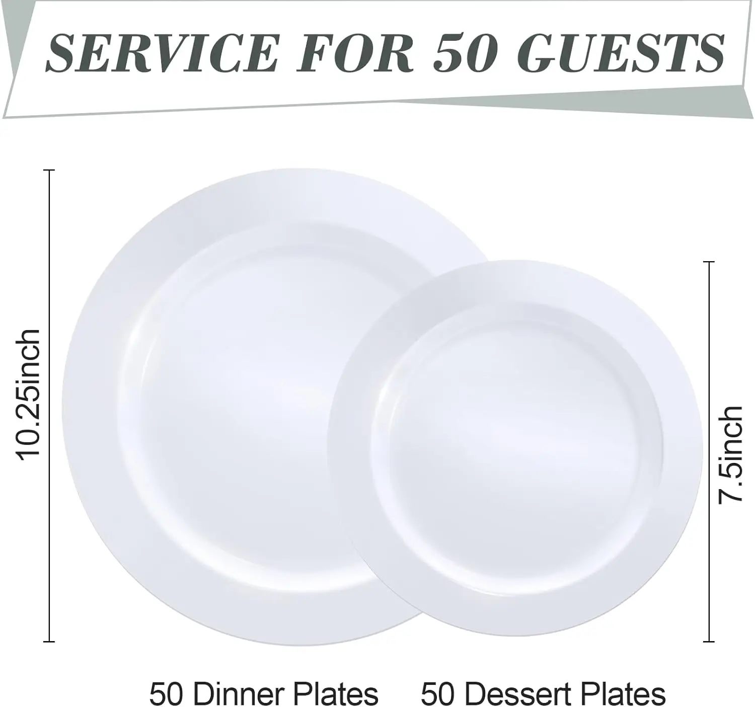 100PCS White Plastic Plates, Heavy Duty Disposable Plastic Plates with 50PCS 10.25inch Dinner Plates and 50PCS 7.5inch Dessert