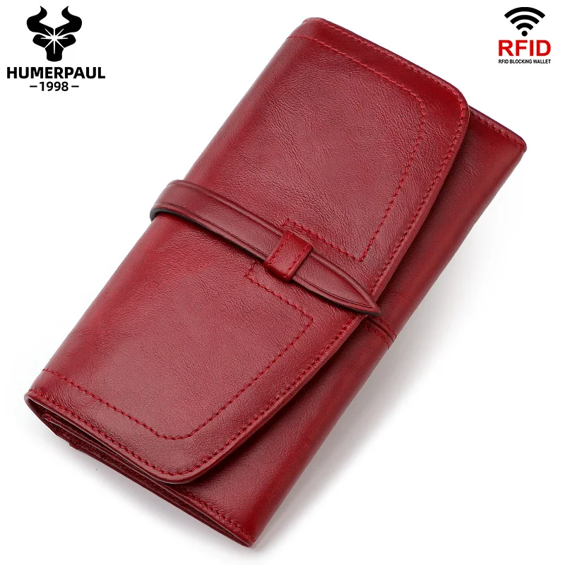 Leather Wallet Women Wallet Women Purse HUMERPAUL Women's Wallet Genuine Leather Long Clutch Money Bag with Cell Phone Pocket Female Fashion Handbag Card Holder Purse