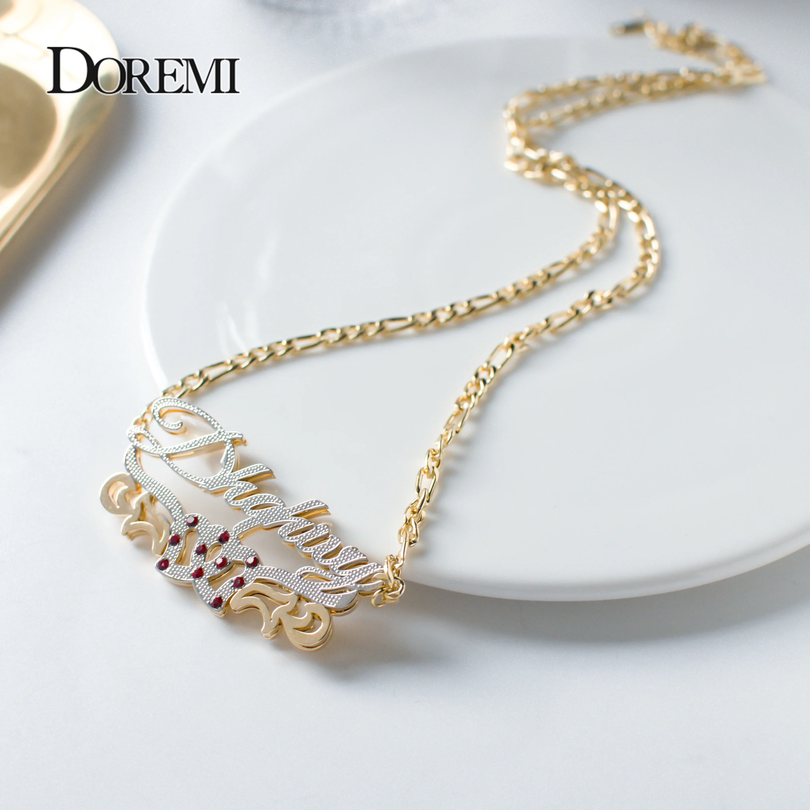 DOREMI 304 Stainless Double Layer Heart Nameplate Pendant Custom Birthstone Name Necklace Personalized Custom Jewelry Women Gift