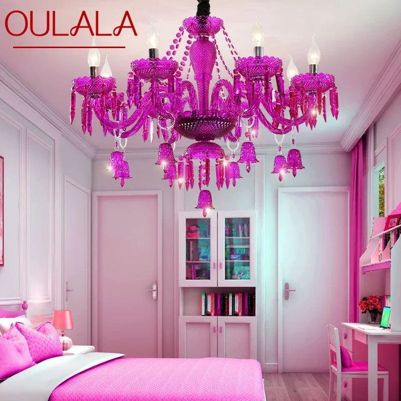 

OULALA European Style Crystal Pendent Lamp Purple Candle Lamp Luxurious Living Room Restaurant Bedroom Clothing Store Chandelier