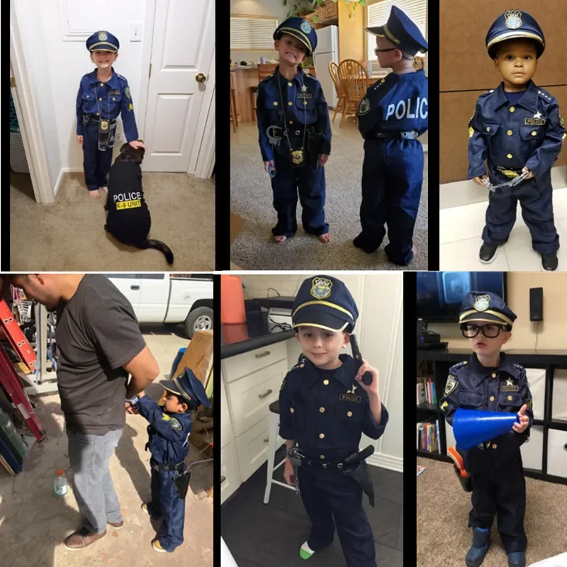 Kids America Police Costume New Year's Dress Up Police Officer Costume for Boys Cop Uniform Set with Accessories