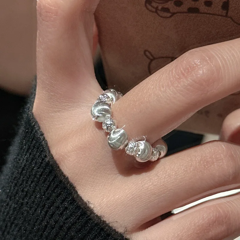 F.I.N.S Korean Pure 925 Sterling Silver Cat Eye Bead Ring