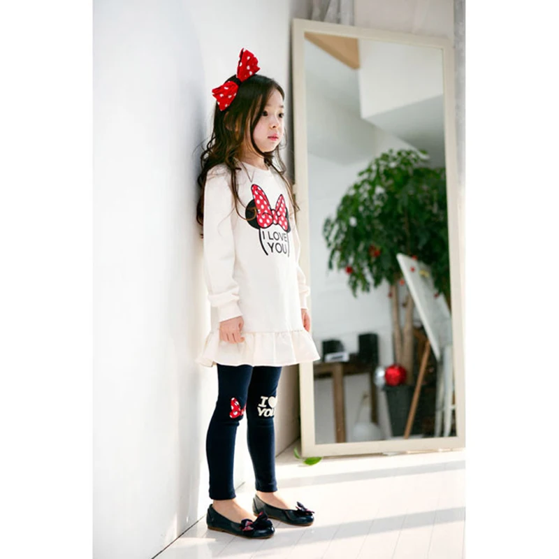 Kids clothing set Girls clothing set Spring Autumn Girls Clothing Set Cartoon Bow Pure Cotton Suit For Kids shirt + Leggings 2 Pcs Children Outfits