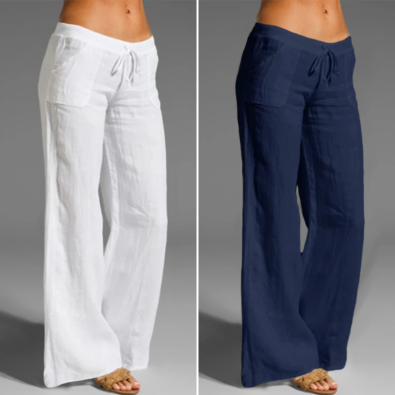 denim capris Women's Vintage Wide-leg Pants Fall 2021 Linen fashion pants Casual spandex pants flare jeans