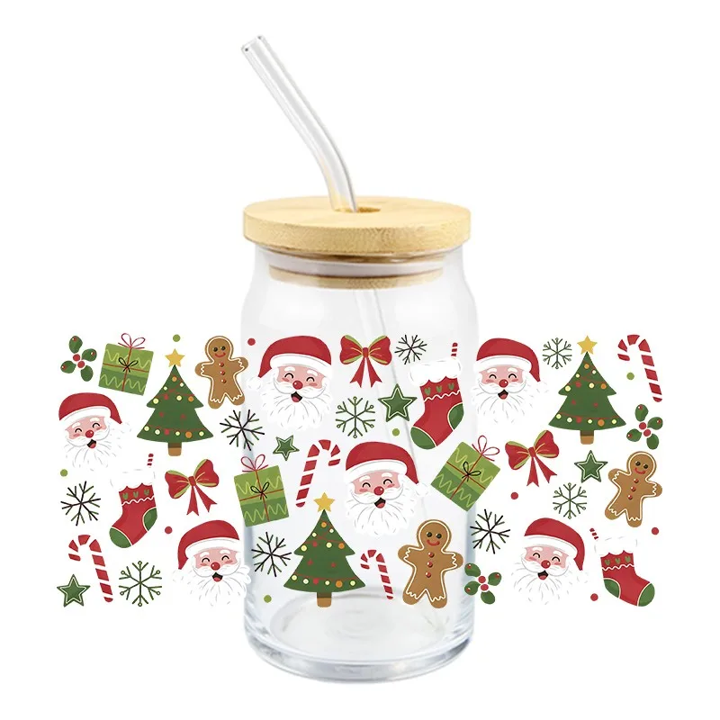 Christmas UV DTF Wrap Transfer Stickers Santa Claus Funny Design Waterproof Wrap Glasses Cups Mugs Bottles Decal