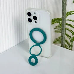Dual - Sided Magnetic Tri - Fold Ring Phone Stand Holder - Portable Design (Dark green)