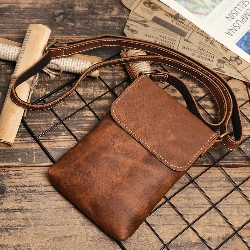 Genuine Leather Crossbody Bag with Shoulder Strap for Men and Women