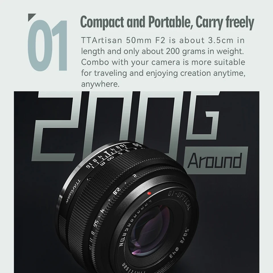 TTArtisan 50mm F2 풀프레임 대구경 수동 초점 인물 사진 렌즈 ( A7S, 후지 X-A1, X-T10, 캐논 M5, 니콘 Z50 호환)
