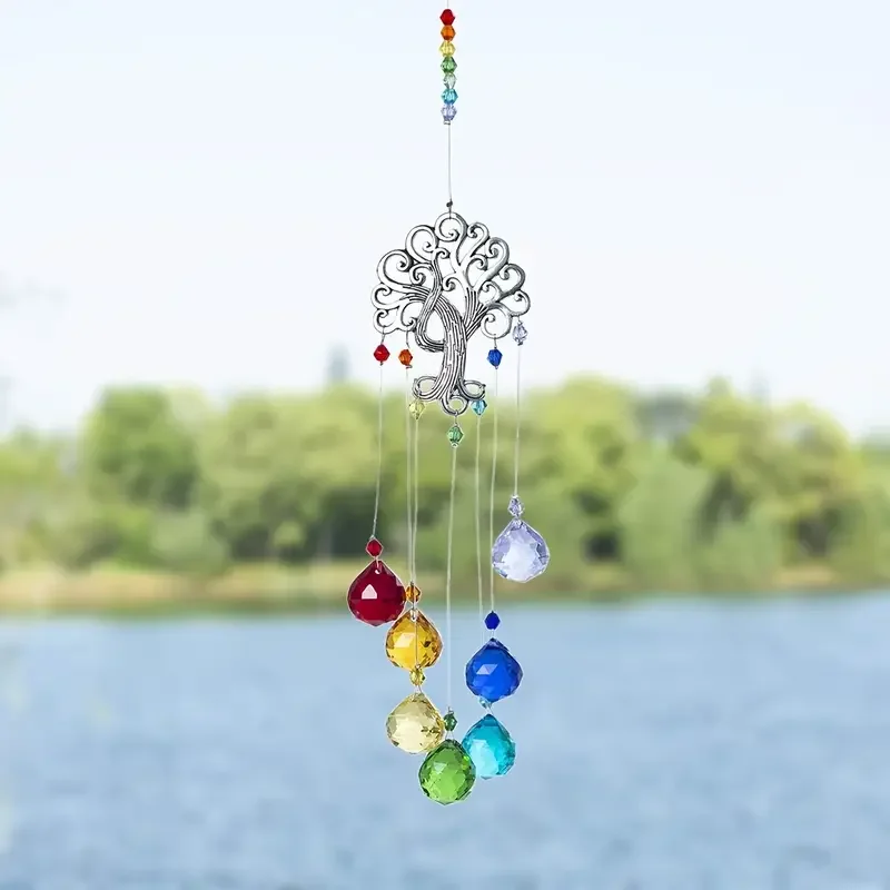 1 pc crystal glass rainbow wind chimes seven-color spherical prismatic pendant Tree of Life window decoration pendant