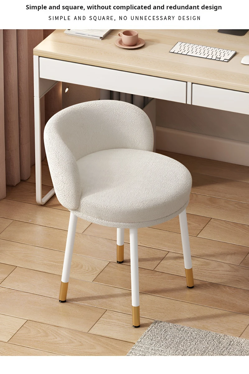 Nordic ottoman stool lamb wool Minimalist Backrest chair Modern dining stool bedroom vanity Cream style Dresser stool Furniture