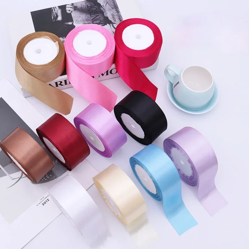 Satin Ribbons 25Yards/Roll 50mm Wedding Gift Wrapping Ribbons Bow for DIY Crafts Polyester Christmas Home Decor Accessories Tape