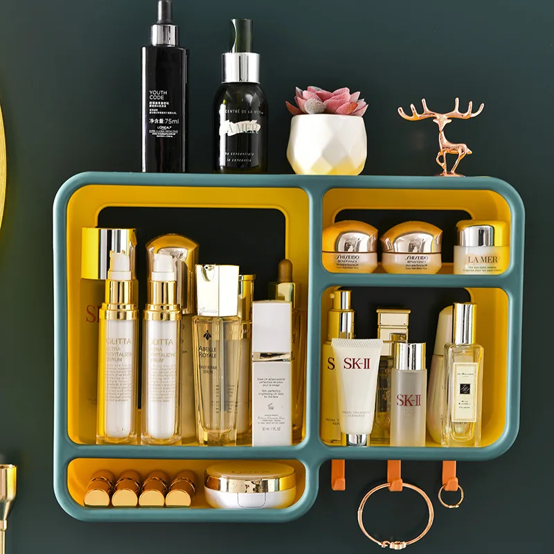 Wall-mounted Cosmetic Storage Box Free Punching Dust-proof Bathroom Wall Rack Makeup Organizer Lipstick Skincare Containers 5
