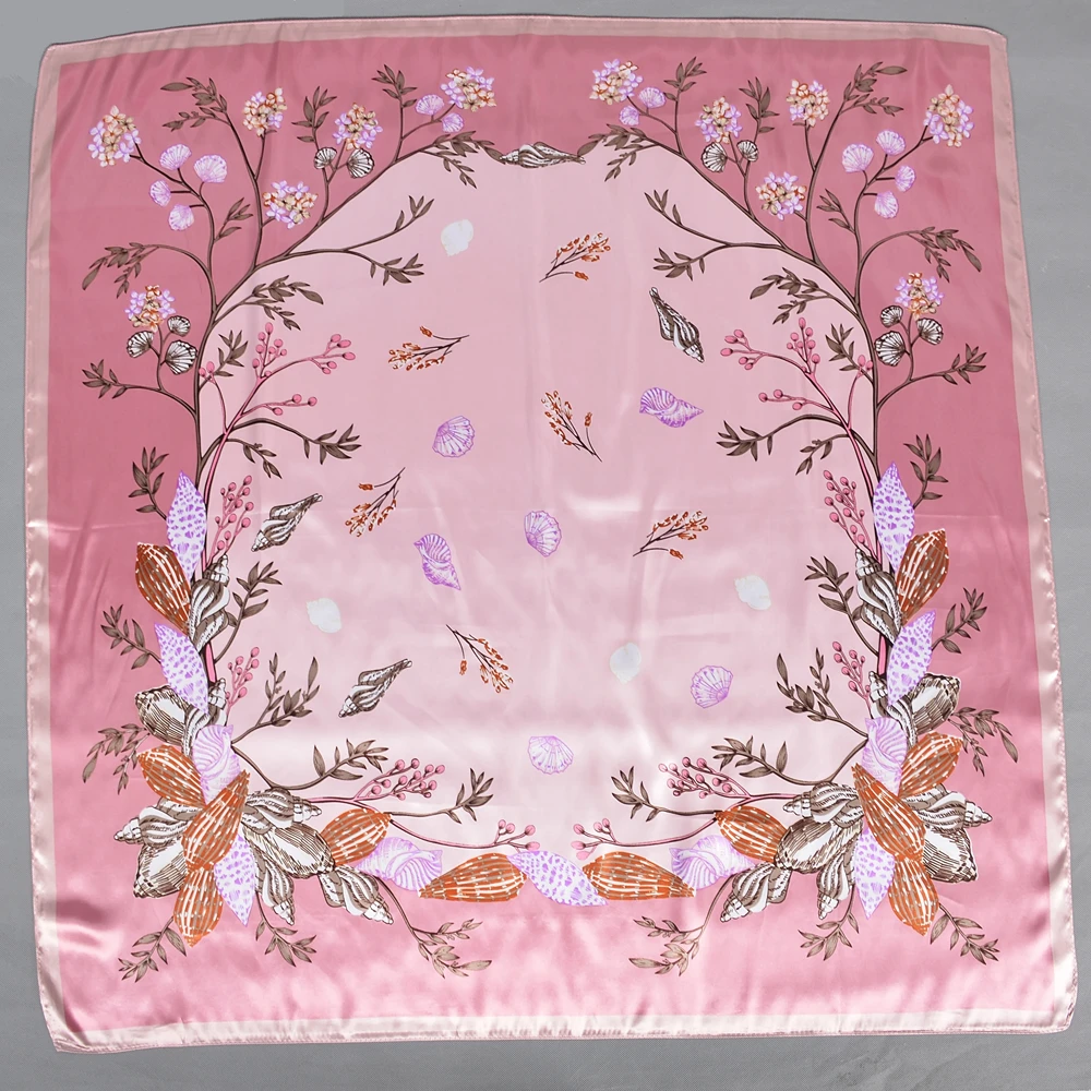 BYSIFA| Pink New Silk Shawl Scarf Women Fashion Elegant Floral Square Satin Scarves Fouldard Fall Winter Neck Scarves Hijiabs 4