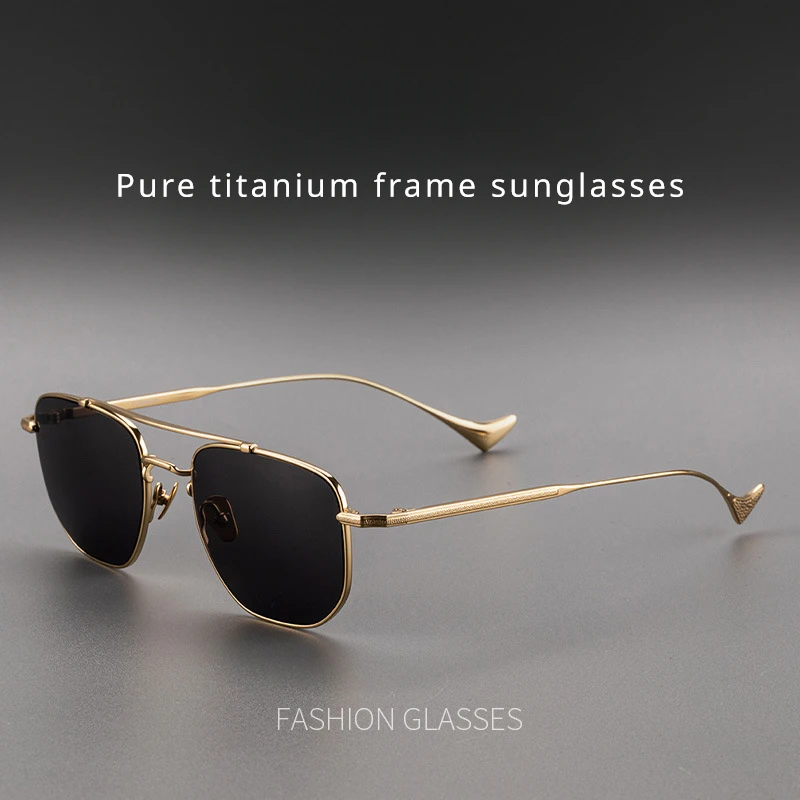 

New Pure Titanium Frame Sunglasses with Polygonal Retro Art Polarized Double Beam Ultraviolet-proof Men Women Glasses Outdoors