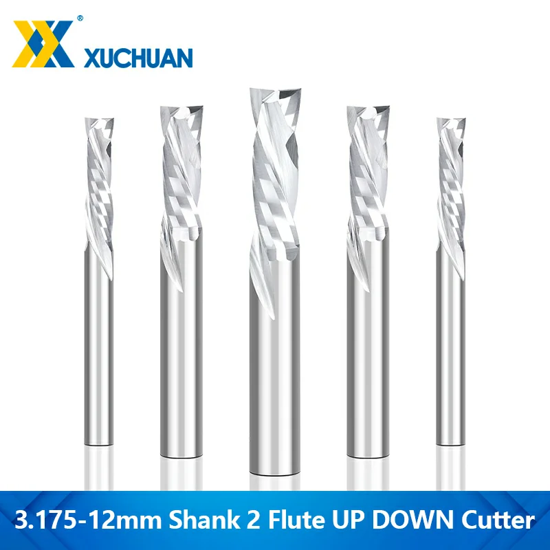 XUCHUAN Fräser 3,175-12mm Schaft UP-DOWN-Schnitt 2-Schneidiger Kompressionsfräser Fräswerkzeug für Holz CNC-Fräser CNC-Bit Schaftfräser