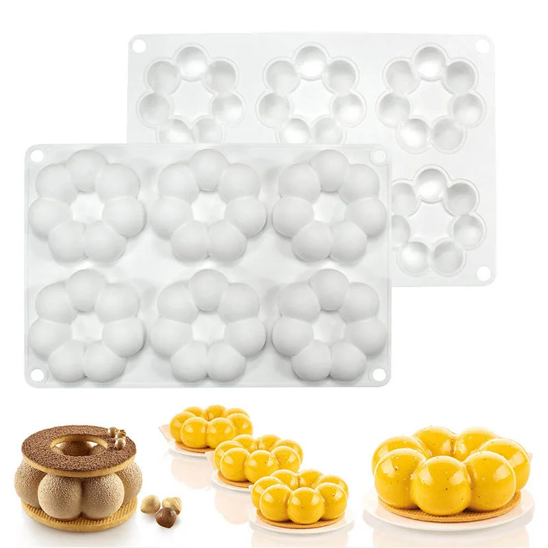 

6 Hole Silicone Donut Mold Flower Ball Baking Pan Non-Stick Baking Pastry Chocolate Cake Dessert Tool Bagels Muffins Donut Maker