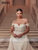 Elegant Shiny Tulle Off Shoulder Sweetheart Mermaid Wedding Dresses Beading Embroidery Appliques Lace 2 In 1 Bridal Gown 3
