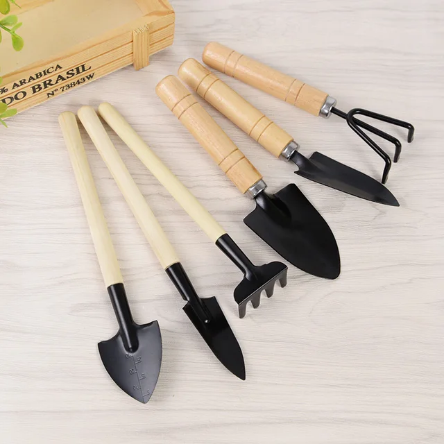 1Set Mini Kertészeti Szerszámok Lapát Gereblye Növények Palánták Zamatos Transzplanter Miniatűr Ültetési Készlet Fa Ásó