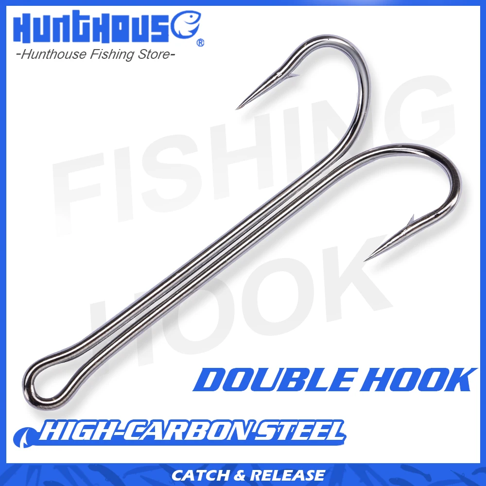 Hunthouse 2020 new fishing hooks Double Hook long high carbon steel fishing  tackle different sizes equiped with soft lure