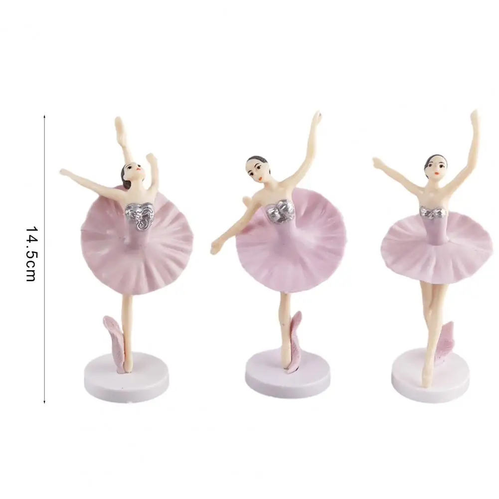 3Pcs/Set Ballerina Girl Figurines with Base Realistic Appearance Beautiful Shape Anti-fade Wide Applications Cake Decoration Exq