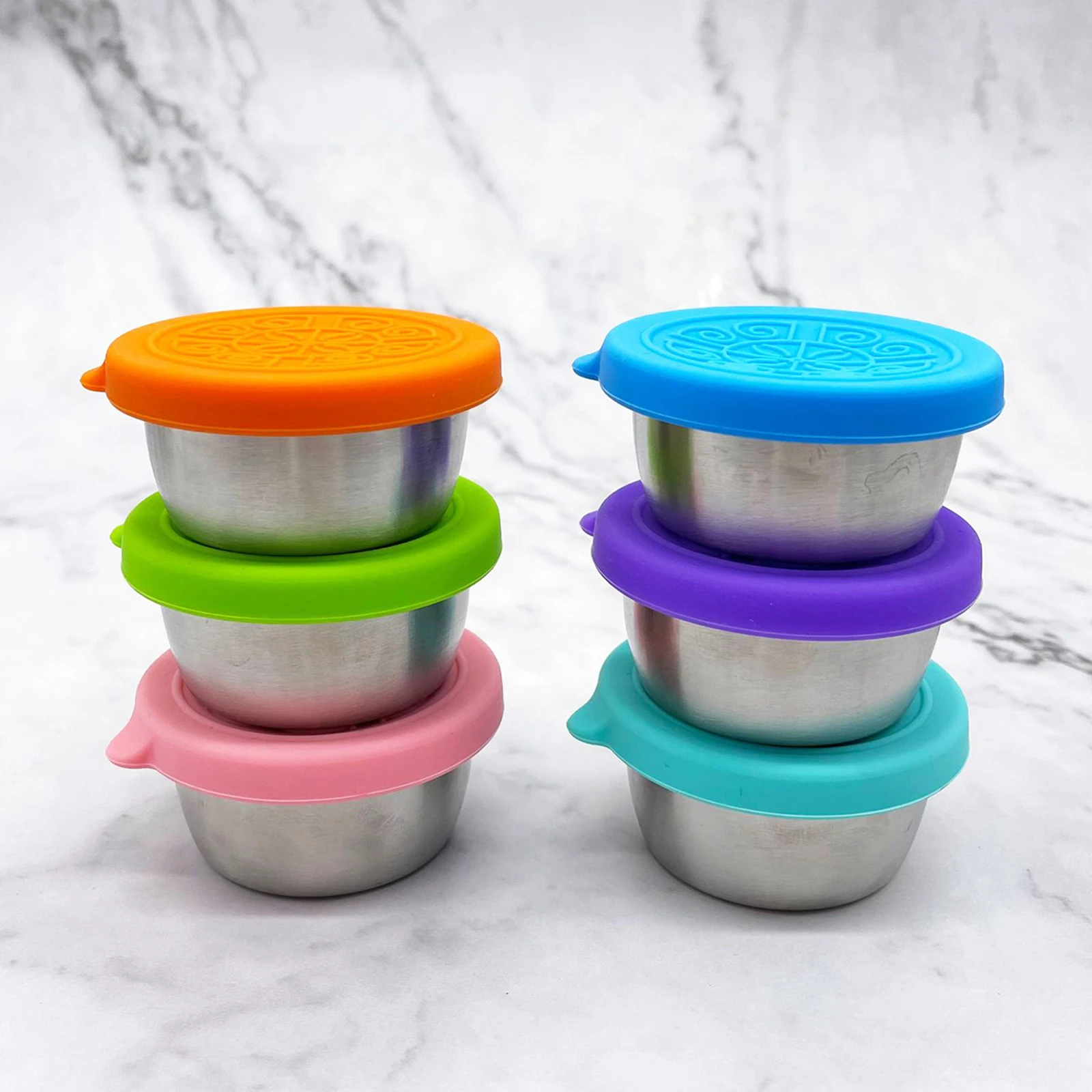 6pcs Salad Dressing Container To Go Stainless Steel Dipping Sauce Cups