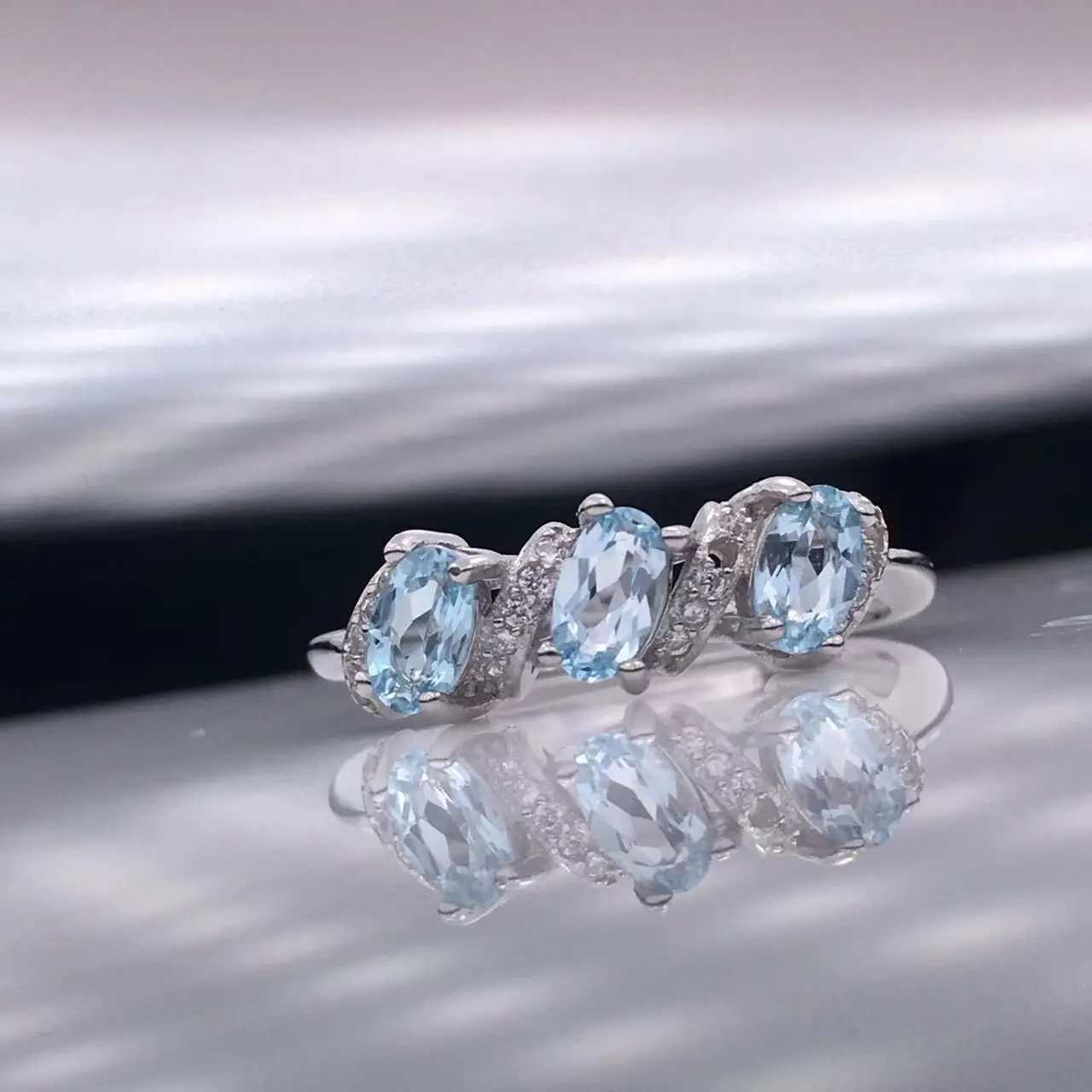 

Best Seller Jewelry Silver Ring With Natural Aquamarine Stone 3*5mm For Wedding Party Anniversary Dating Best Lady Gift Ring