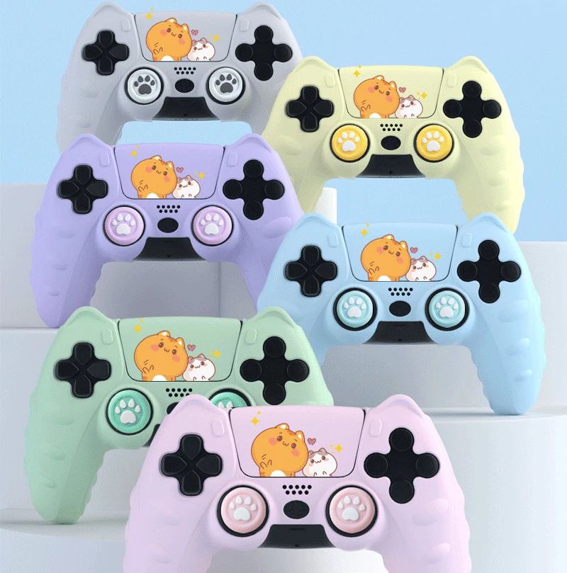 

Cat Paw Pink Love Silicone Soft Skin Cover Protective Case For Sony Playstation Dualsense 5 PS5 Controller Thumb Stick Grip Cap