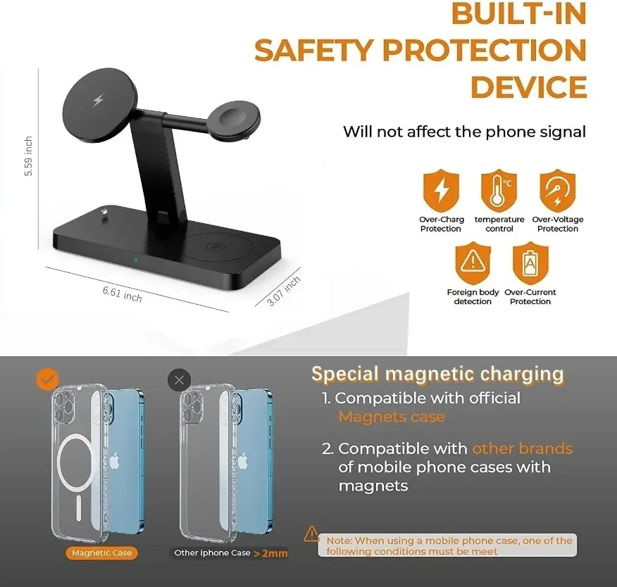 Magnetic Wireless Charger 100W 4 IN 1 Fold Quick Chargers Dock For iPhone 16/15/14/13/12 Apple Watch 10-2 AirPods4 Fast Charging