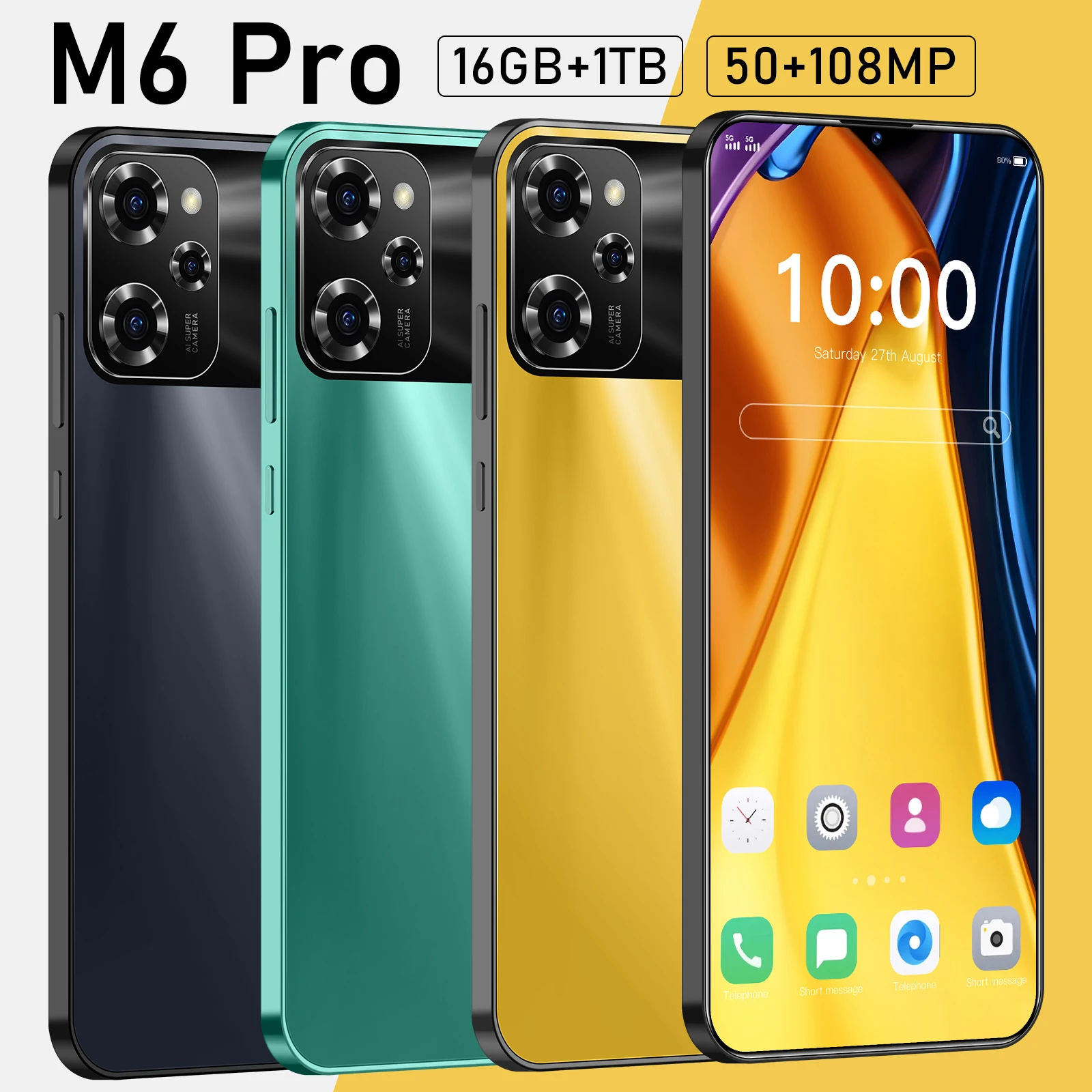 Original M6 Pro Smartphone Global Version Dimensity 9300 16G+1TB 6800mAh 50+108MP 4G/5G Cellphone Android13.0 Mobile Phone