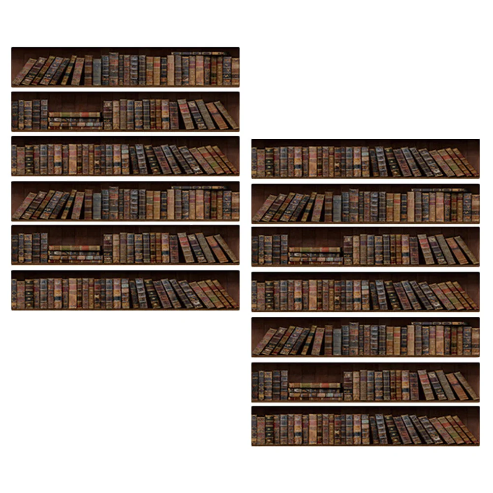 

13pcs Fake Book Cabinet Stickers Floor Stair Decals Fashion Stair Decals