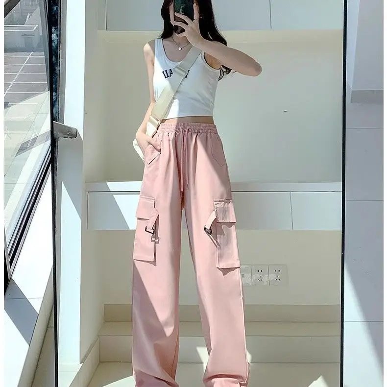 High Quality Luxury CargoPants Sweatpants Drawstring Solid Y2K Baggy Women Black Pink Green Streetwear Trousers Bottoms