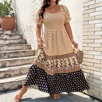 Plus Size Bohemian Print Short Sleeve Dress Large Size Polyester Fiber Printed Pattern Women's Clothing Short Dresses - Image 3