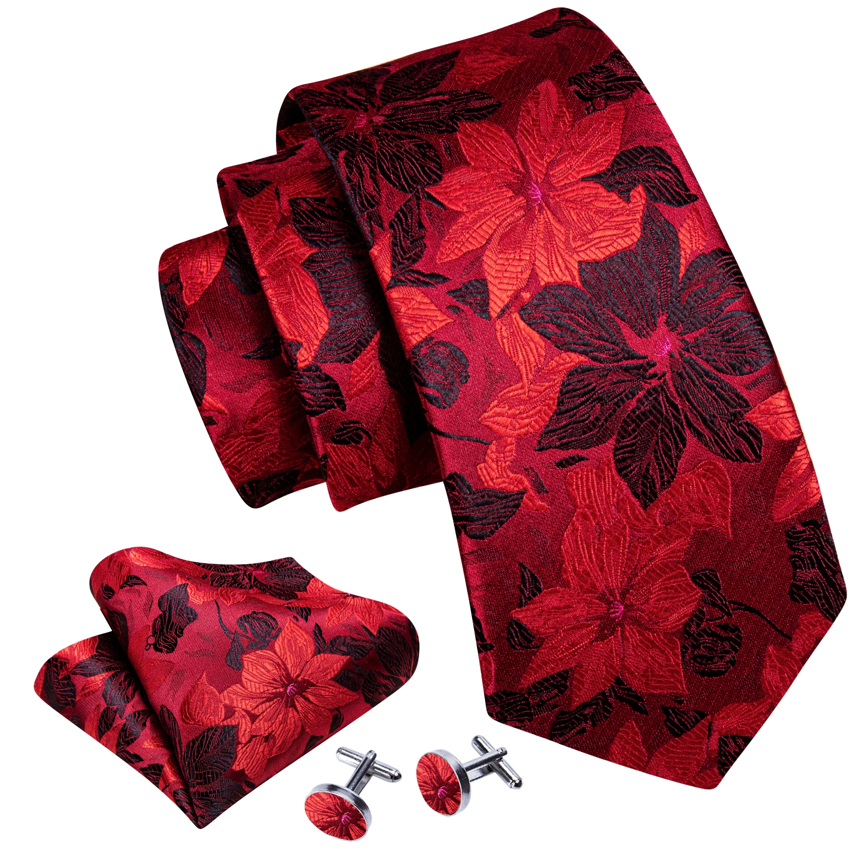 Jacquard Floral Silk Mens Tie Pocket Sqaure Cufflinks Set Flower Necktie For Male Wedding Business Party Events Gift neck tie,pocket square