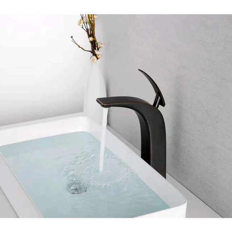 

Waterfall Cold and Hot Water Mixer Bathroom Sink Mixer Brass Black Basin Tap