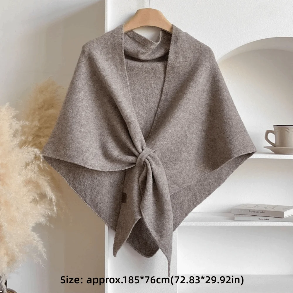 Casual Solid Color Knitted Shawl Soft Thickened Sweater Shawl Cape Neck Wrap Winter Warm Triangle Scarf
