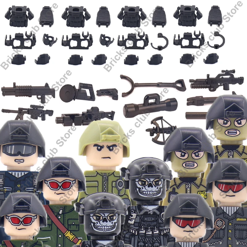 

Hot Military Building Blocks Ghost Special Forces Soldiers Figure Bandits Accessories Gun Backpacks Vests Belts Weapons Kids Toy