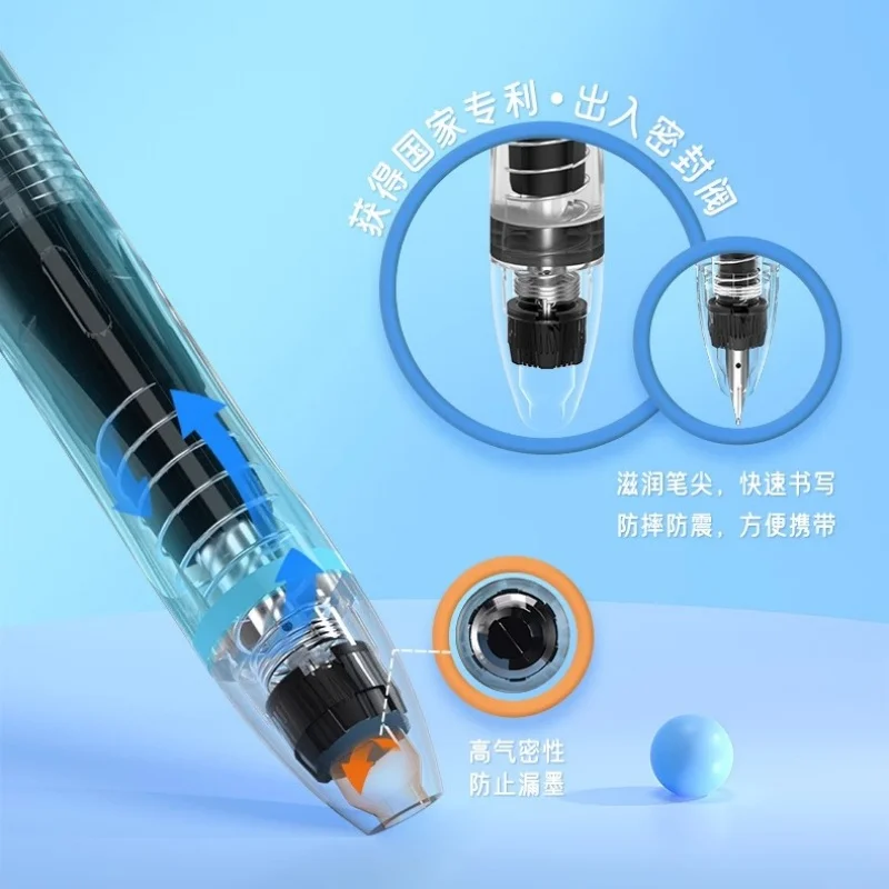 OASO K019 Sealed Press Erasable Fountain Pen Retractable 0.5mm Press Office School Student Pen Set with 2pcs Blue Ink Cartridges 5
