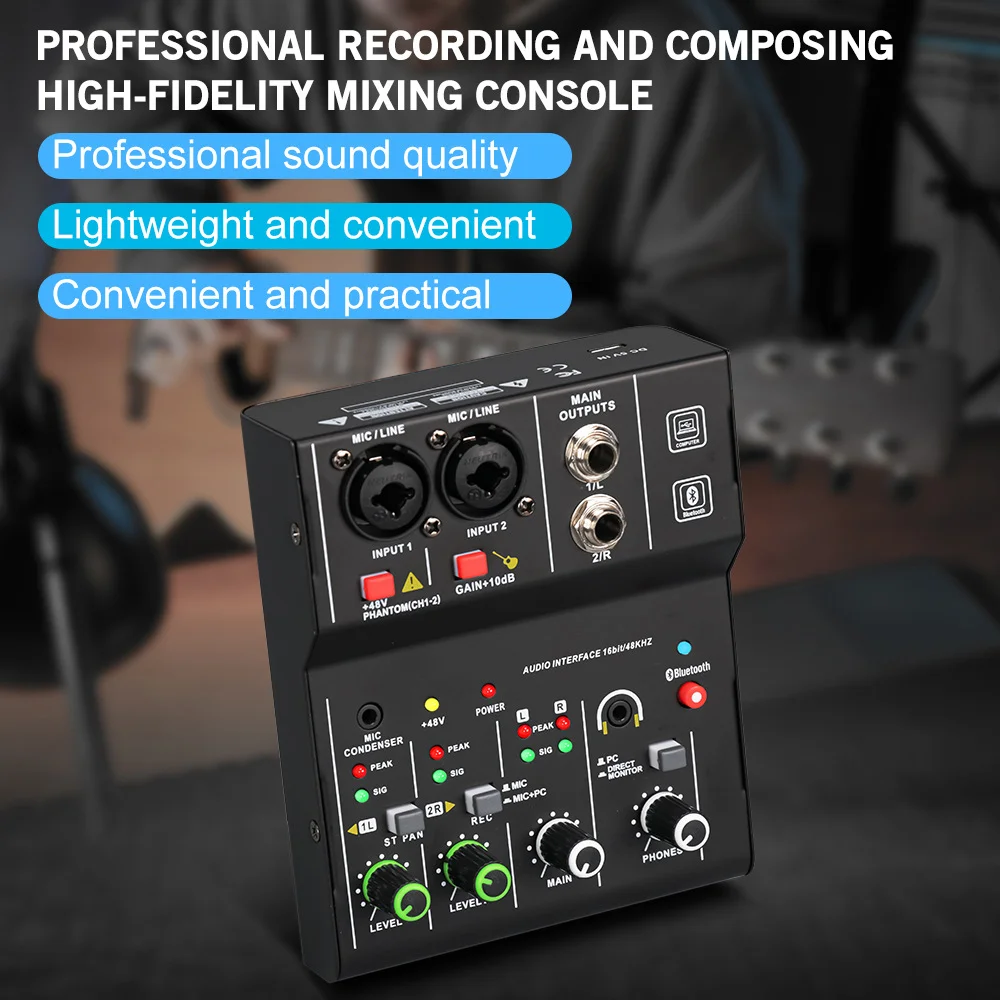 TEYUN Q12 Q12M Professional 2 Channels audio mixer interface sound card console mini USB Recording MIXER for DJ Studio guitar