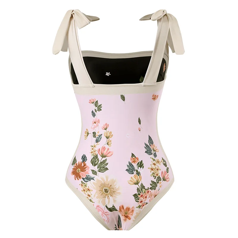 Flower Print Bikin Sexy Swimsuit Suit Beach Skirt Two-piece Women's Fashion Swimwear Backless Beachwear Cover Up