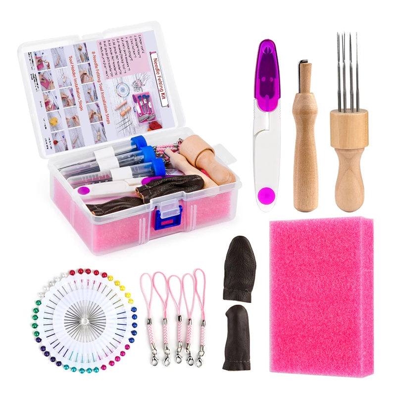Wool Felting Needles Kit With Foam Glue Stick Fingercots Scissors Handcraft DIY Felt Kit Needles for Wool Roving needle felting kit,wool felting kit,felting needles