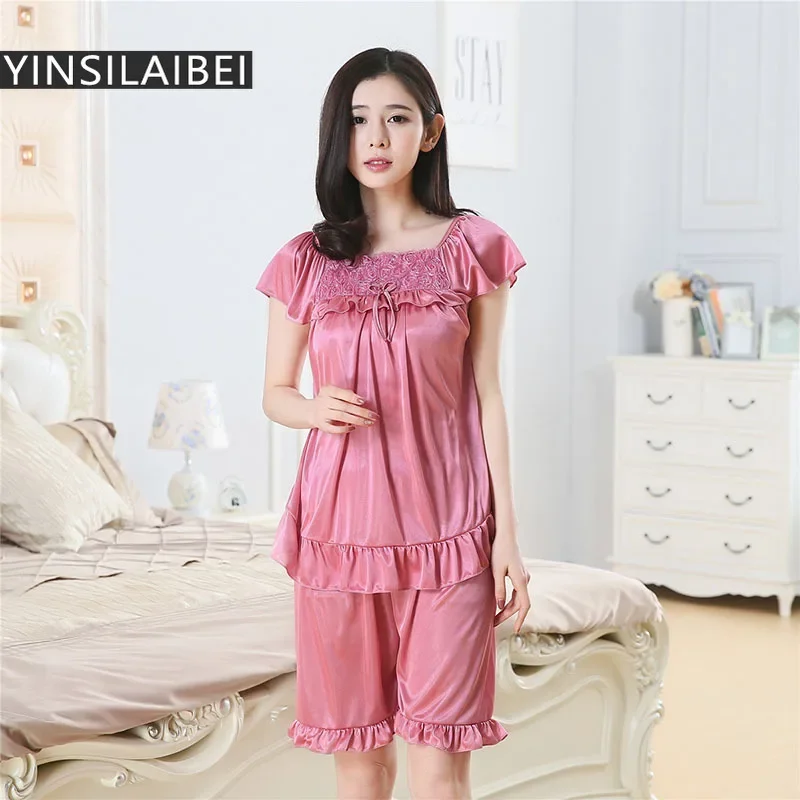 Summer Women Thin Pajamas Set with Pants for Sleeping Transparent Ice Silk Satin Sleepwear Nightwear Sexy Lingerie Home Clothes