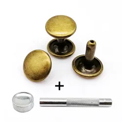 50 - Pack High - Quality Metal Double Cap Round Rivets with Tool - Ideal for Leatherwork and Crafting (Bronze with tools)