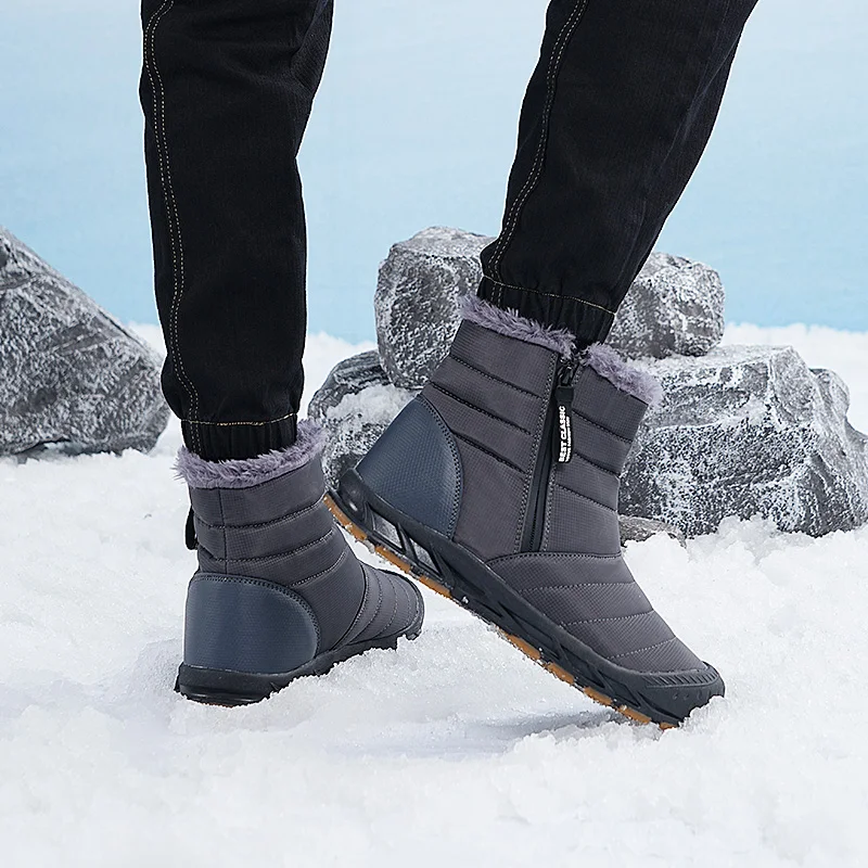 Men Waterproof Ankle Boots Winter Warm Plush Snow Boots Men Outdoor Sneakers Work Boots Male Rubber Winter Men's Boots Big Size