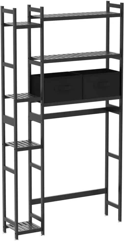 with Basket and Drawer, Bamboo Bathroom Organizer with Adjustable Shelf & Waterproof Feet Pad, Rack for Restroom, Laundry, Brown 4