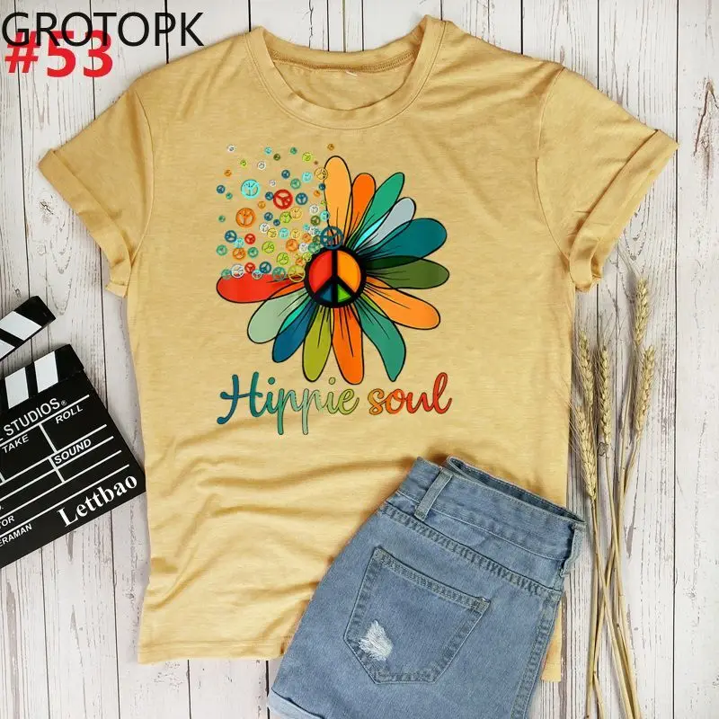 de dibujos animados de animales para Mujer, ropa Hippie Soul, Top de Mujer, camiseta para Mujer, camiseta estampada para Mujer|Camisetas| -