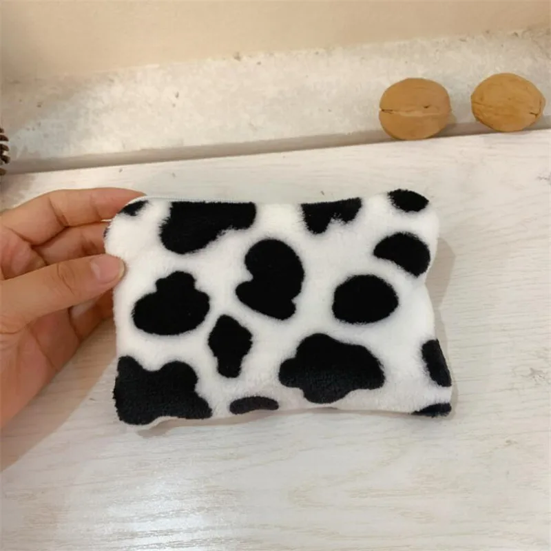 Cow Pattern Plush Coin Purses Mini Coin Wallet Storage Bag Card Holder Credit ID Wallet Pocket Women Girls Female Purse Zip coin purse coin wallet plush coin purse change bag