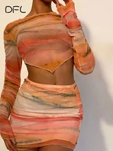 

DFLlifes Printing Matching Set Women Long Sleeve Sexy Club Woman Clothing Summer Mini Robe Fashion Set Woman 2 Pieces Outfits