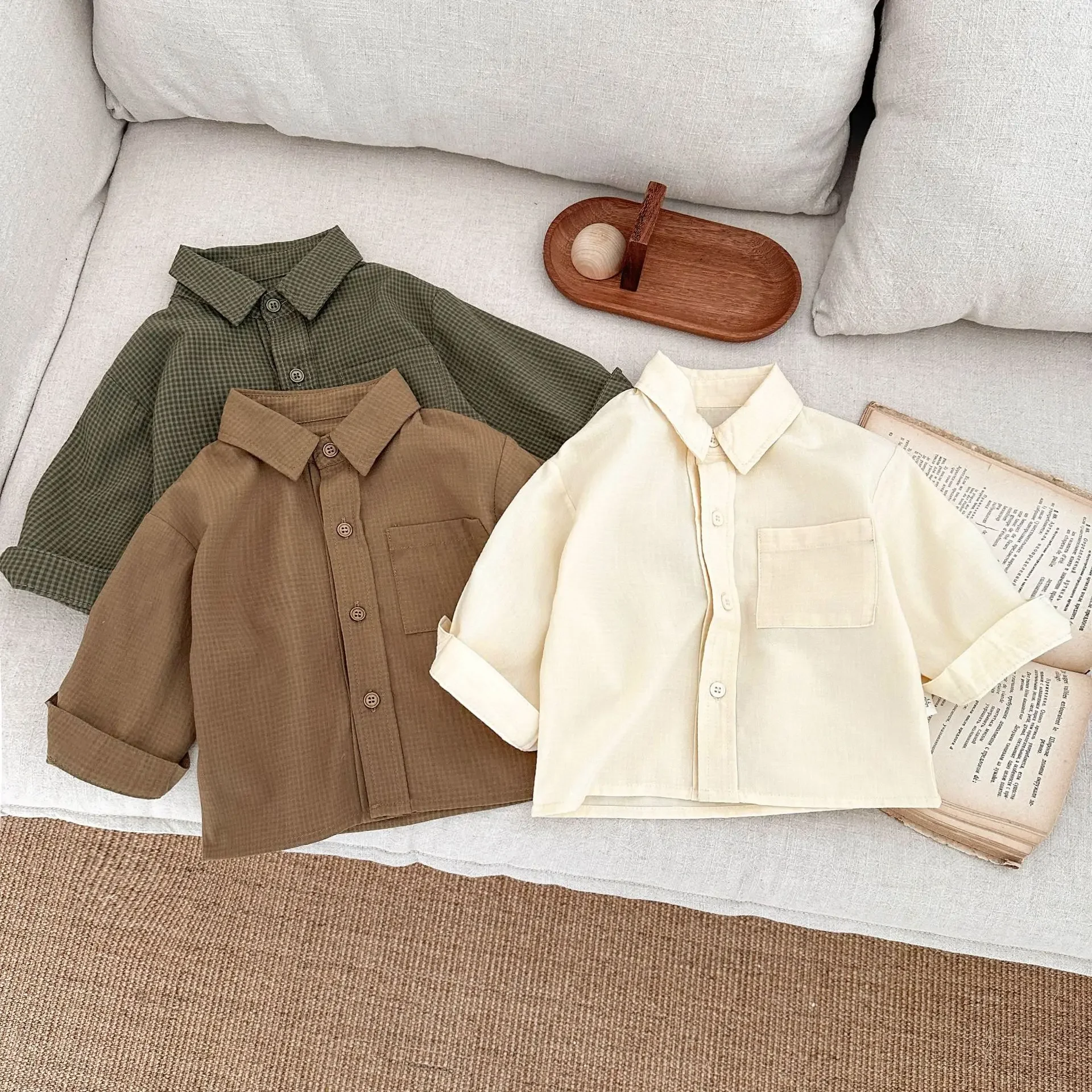 Baby Clothing Boys Baby Korean Style Casual Shirt Spring New Boys Handsome Cotton Shirt Retro Loose Comfortable Coat