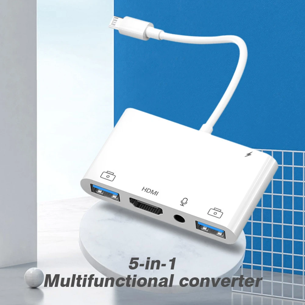 Lightning to HDMI Adapter Byscoon Lightning to HDMI Digital Av Adapter Dual USB/OTG Hub iPhone/iPad to 1080p TV Mic Audio Live-Stream Converter